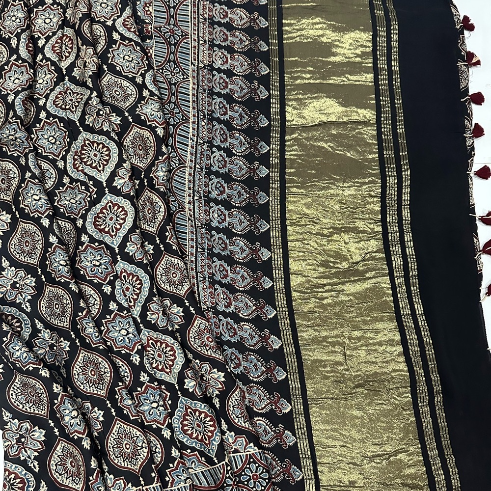 Ajrakh Modal Silk Saree
